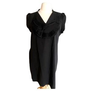 BCBGMaxAzria Black Ruffle Neck Dress | Size Medium | Elegant Shift Dress